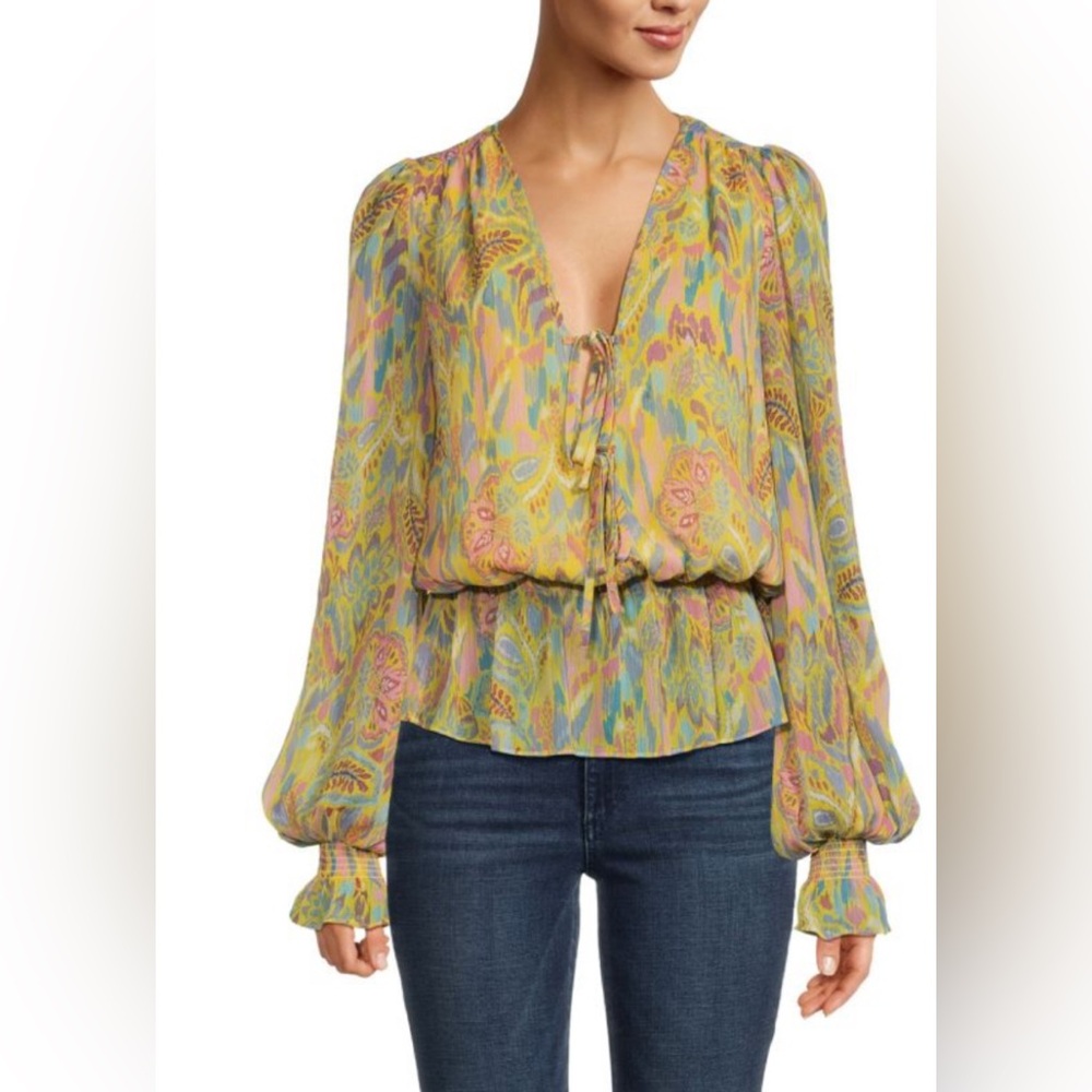 RAMY BROOK Evie Plunging Print Top